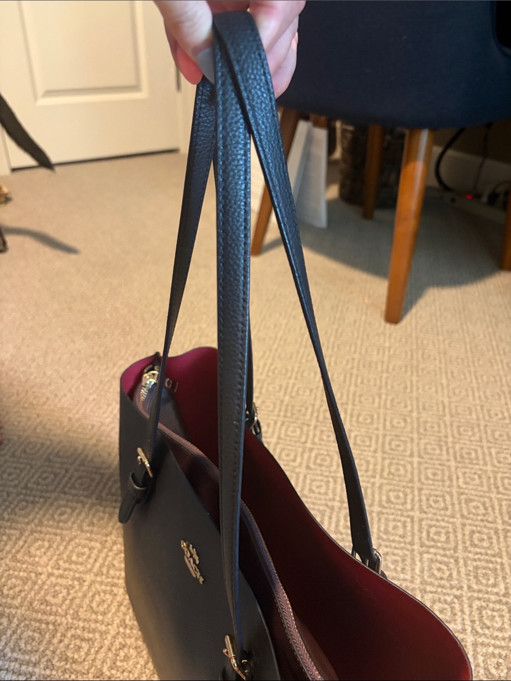 Coach Black Leather Shoulder Tote with Gold Logo - Picture 5 of 5